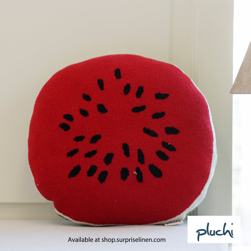 Pluchi - Watermelon Cotton Knitted Shaped Cushion (Jade Green & Red)