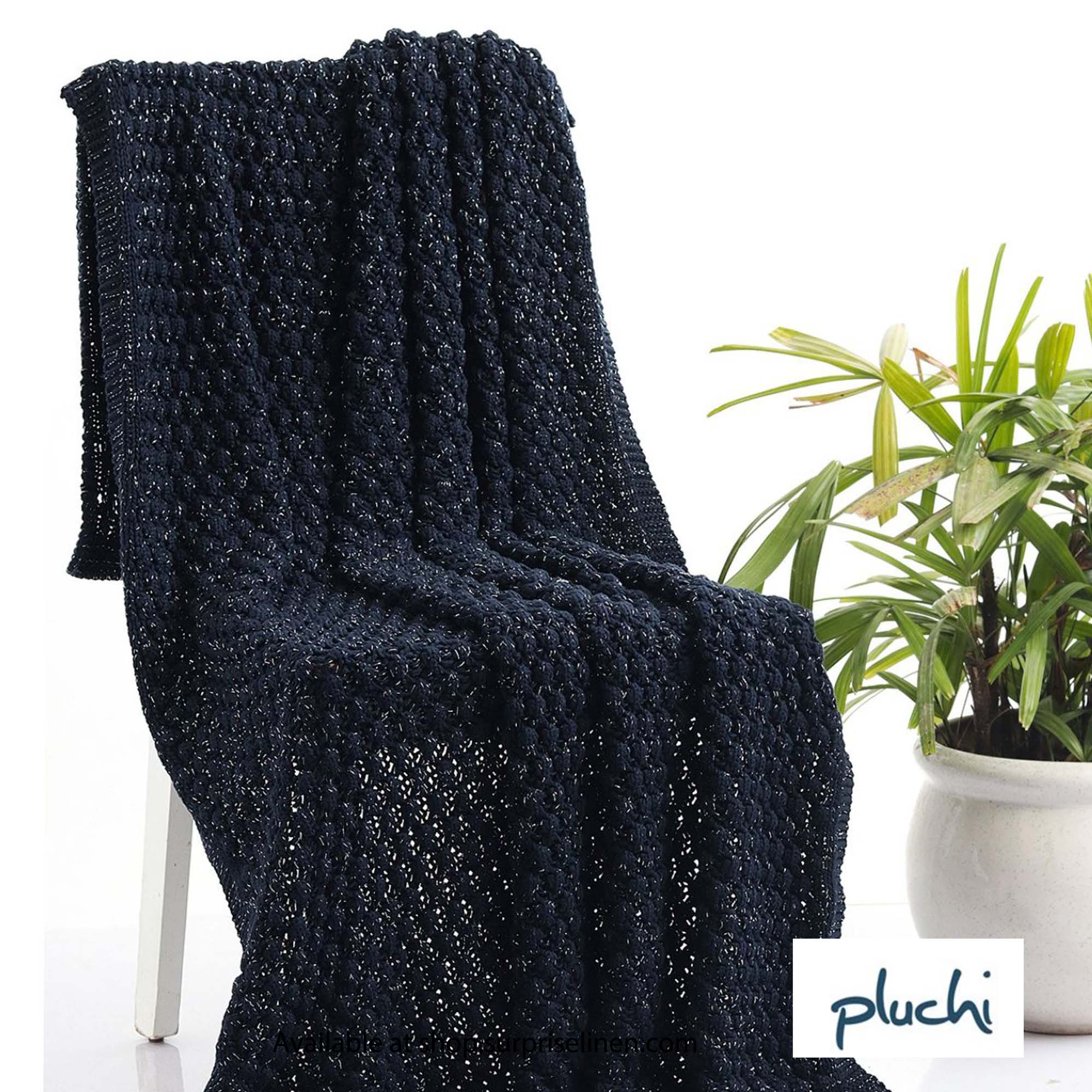 Pluchi - Popcorn Silver Metallic Yarn 100% Cotton Knitted All Season AC Throw Blanket (Navy)