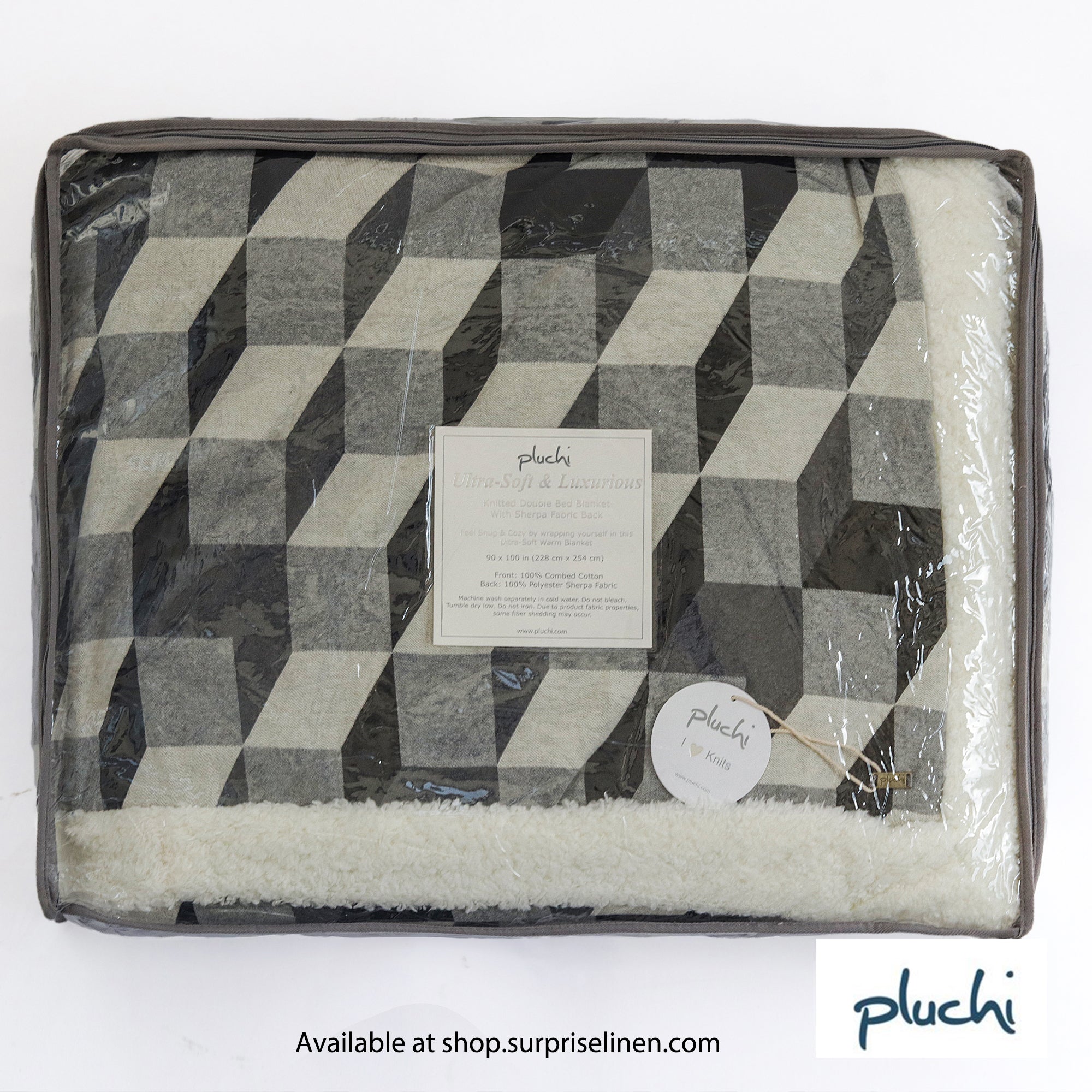 Pluchi - 3D Block Sherpa Back Blanket (Light Grey & Black)