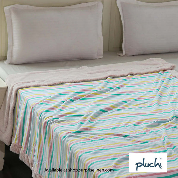 Pluchi - Multi Vibe Single Bed Cotton Knitted Blanket with Fur Back (Multicolor)