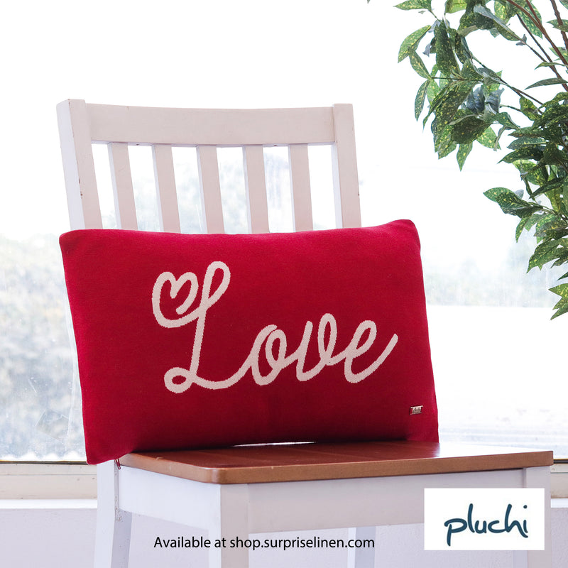 Pluchi - Love Cotton Knitted Cushion Cover (Red & Natural)