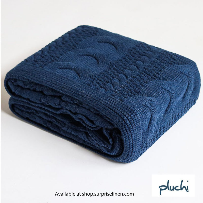 Pluchi - Chunky Popcorn 100% Cotton Knitted All Season AC Throw Blanket (Blue)