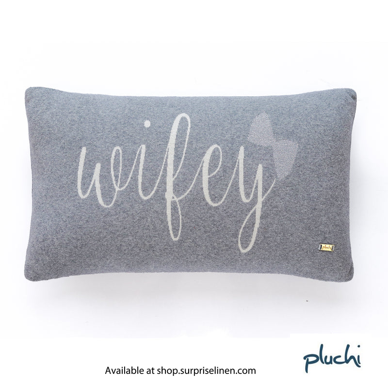 Pluchi - Hubby Wifey Cotton Knitted Cushion Cover Set Of 2 Pcs (Light Grey)