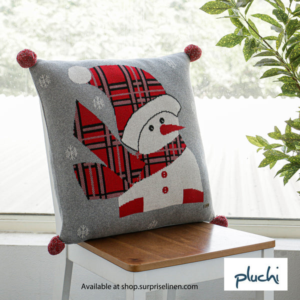 Pluchi - Snowman Cotton Knitted Decorative Cushion Cover (Light Grey)