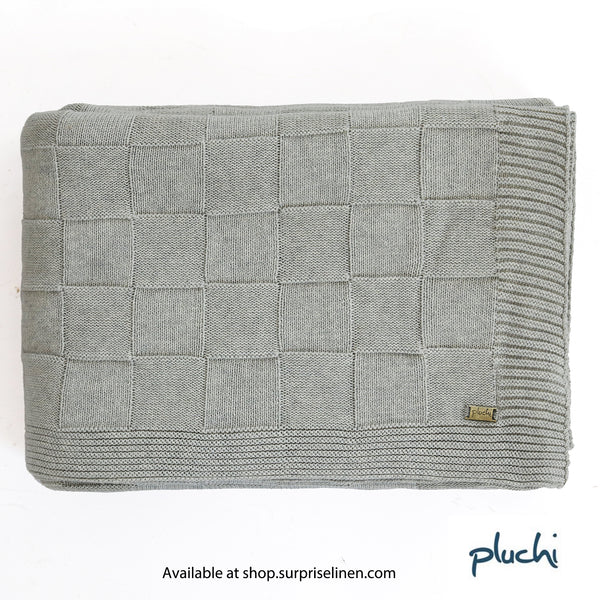 Pluchi - Square Checks 100% Cotton Knitted AC Blanket For Round The Year Use (Vanilla Grey)