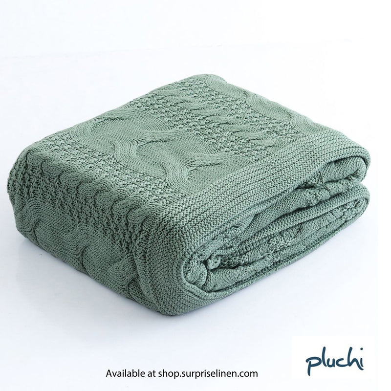 Pluchi - Classical Cotton Knitted Throw /Blanket For Round the Year Use (Indus Blue)