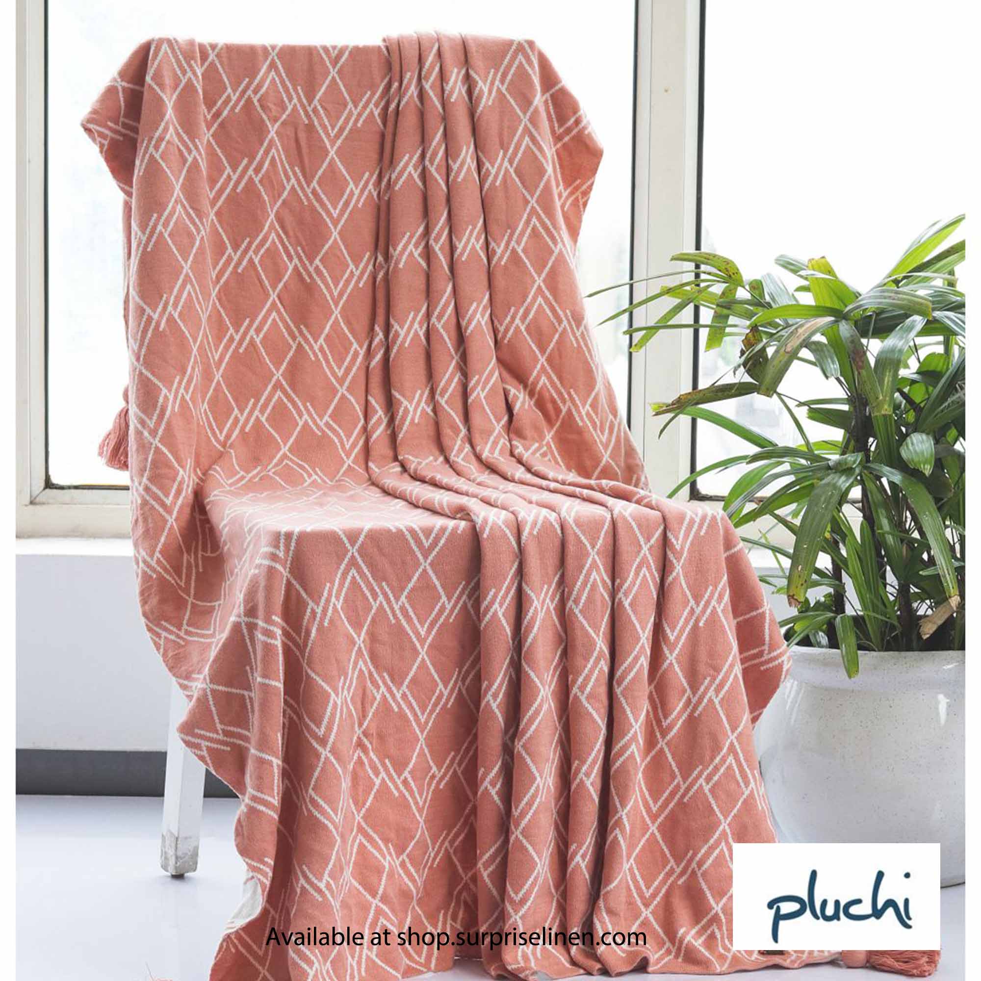 Pluchi - Gianna Cotton Knitted Throw /Blanket / Dohar For Round The Year Use (Dusty Coral)