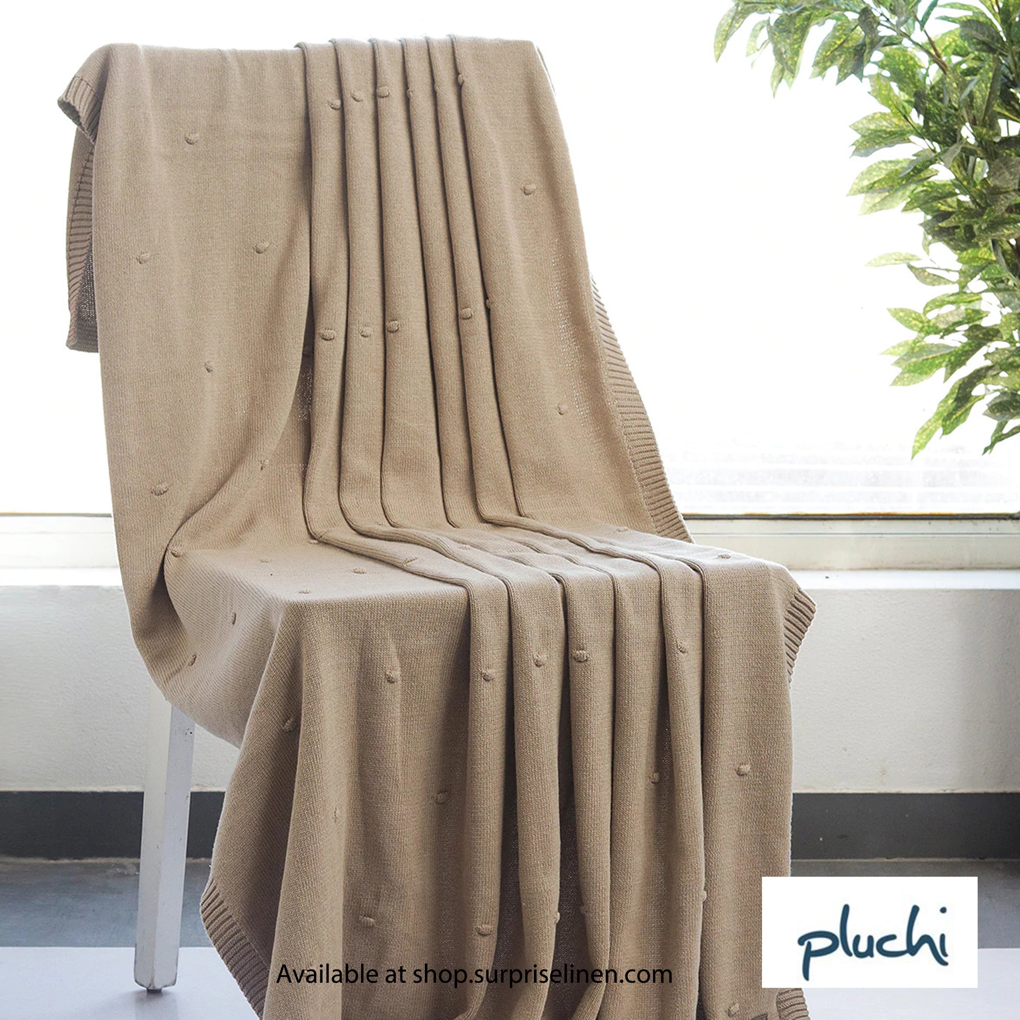 Pluchi - Bubble Pure Cotton Knitted All Season Ac Throw Blanket (Sandy Brown)