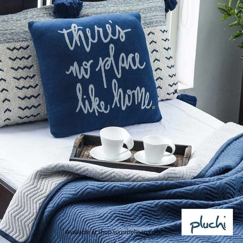 Pluchi - Zig  Zag Cotton Knitted Single Blanket (Navy Blue)