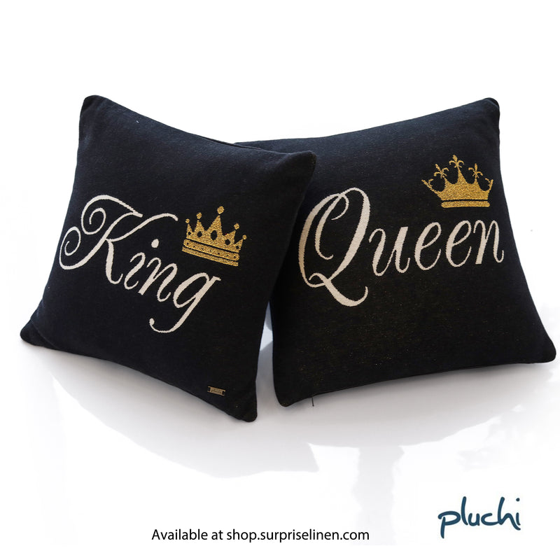 Pluchi - King Queen Cotton Knitted Cushion Cover Set Of 2 (Black Color)