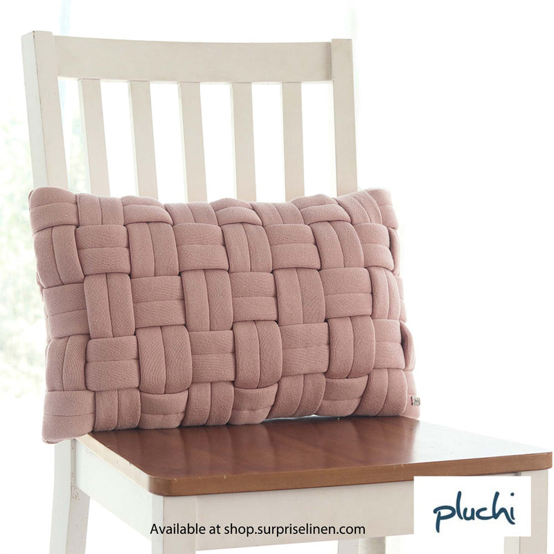 Pluchi - Basket Knit 100% Premium Cotton Knitted Decorative Cushion Cover (Cameo Pink)