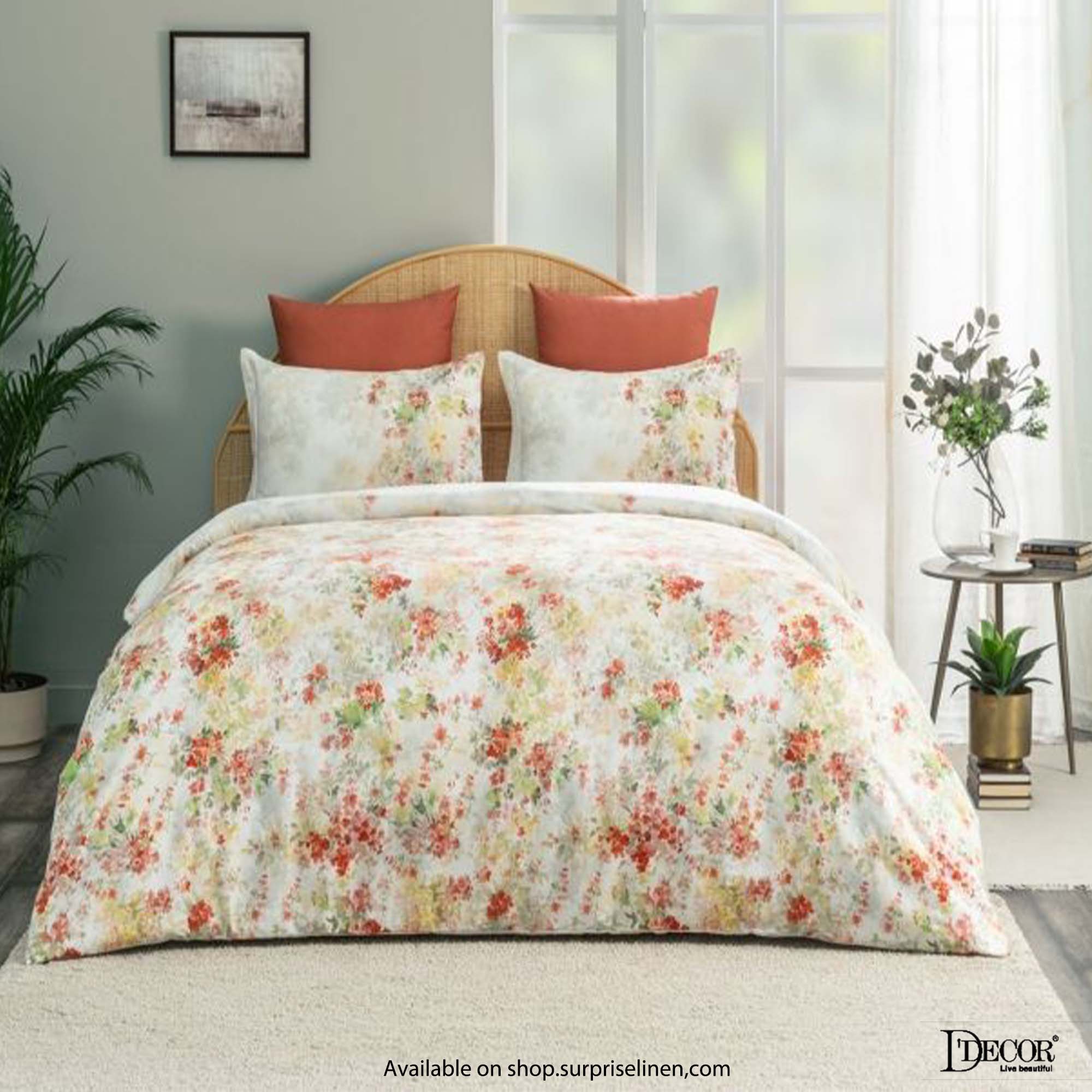 D'Decor - Primary Collection 100% Cotton Queen Size 3 Pcs Bedsheet Set (Orange)