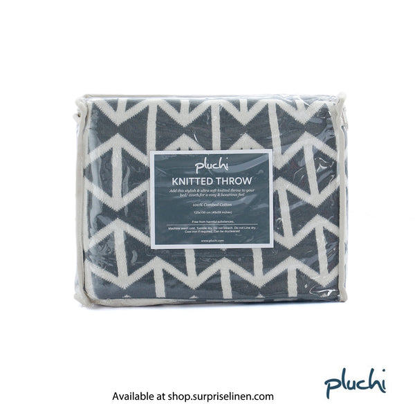 Pluchi - Beatrice 100% Cotton Knitted All Season AC Throw Blanket (Dark Grey)