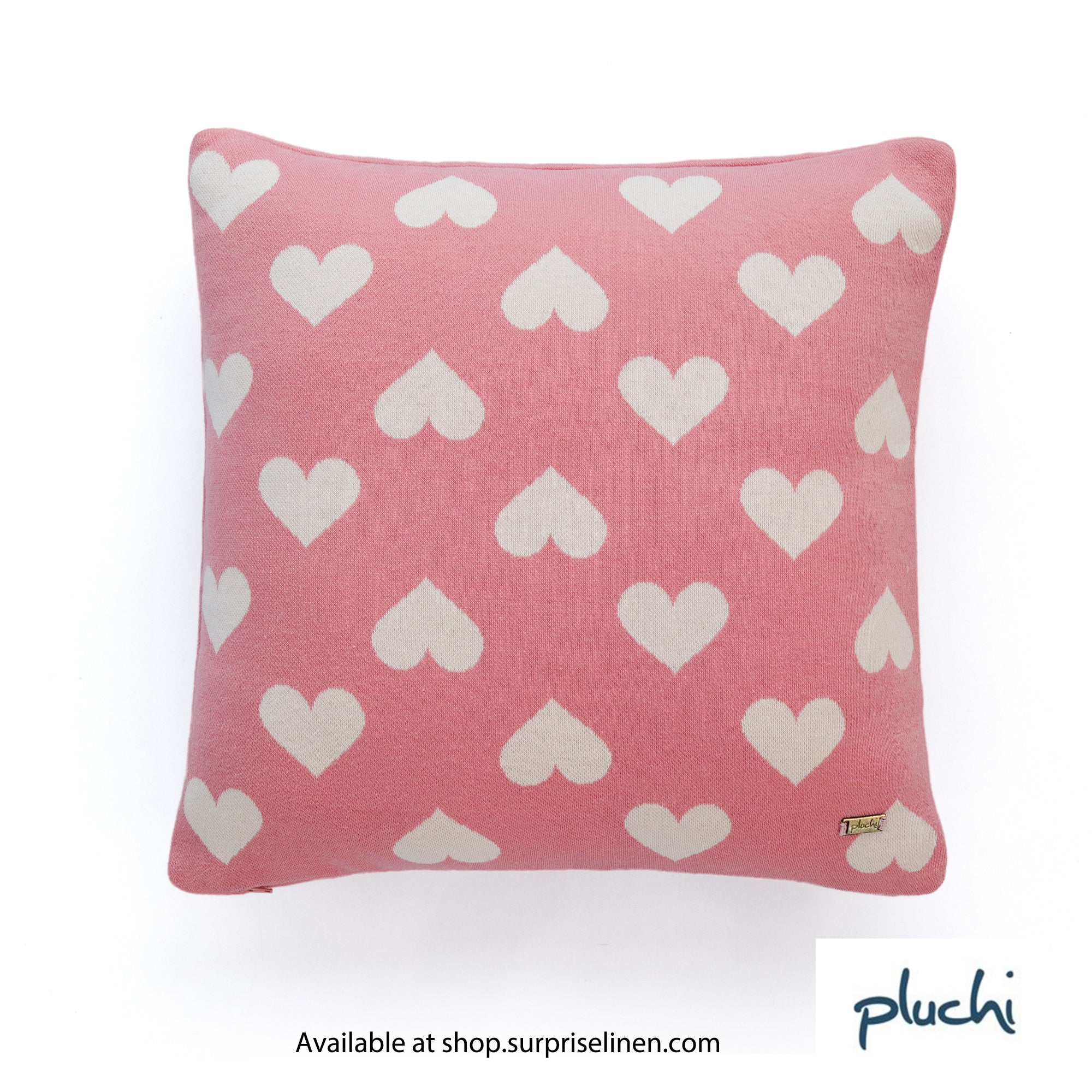 Pluchi - All Over Hearts Cotton Knitted Cushion Cover (Baby Pink)