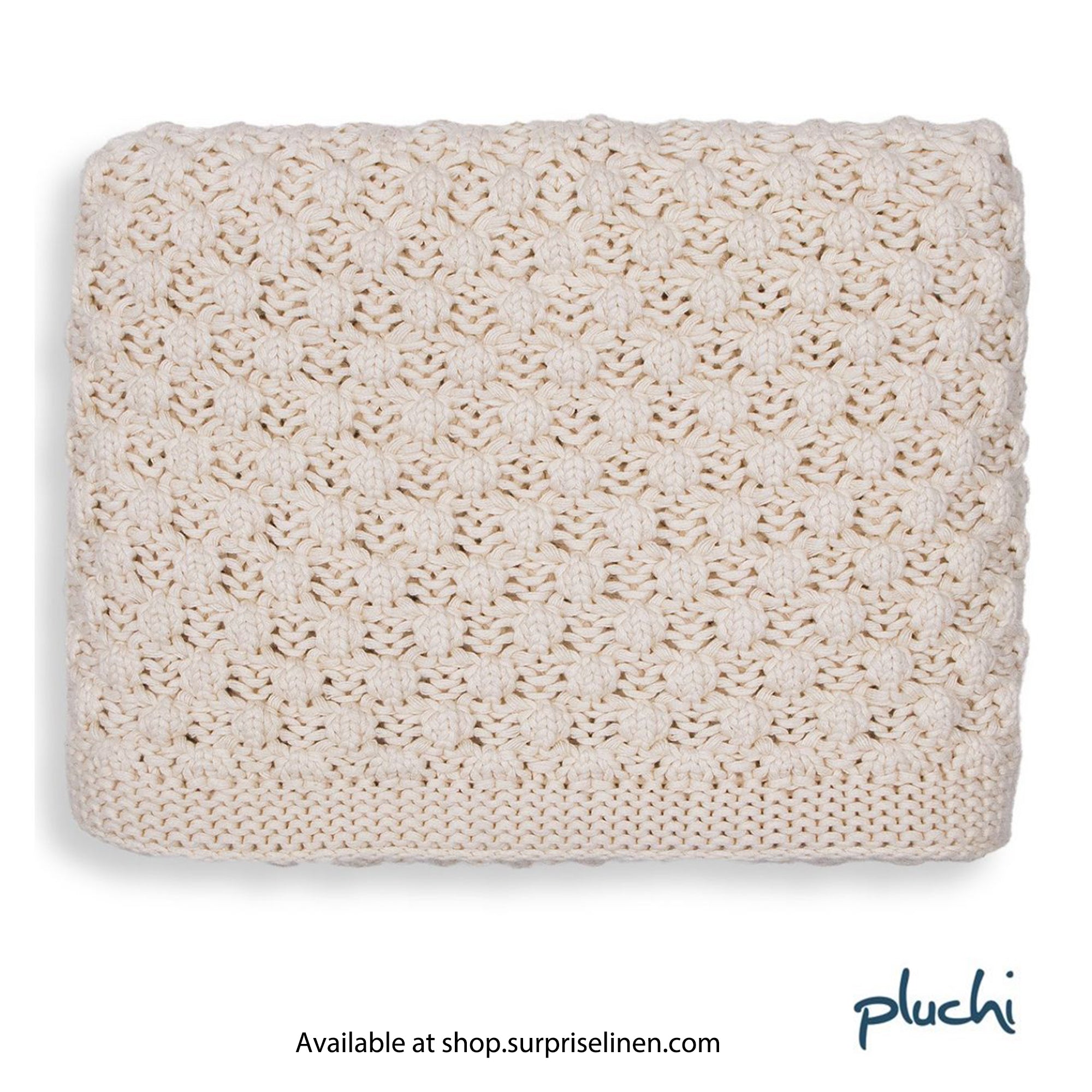 Pluchi - Popcorn Chunky Cotton Knitted Throw /Blanket  for Round the Year Use (Cream)