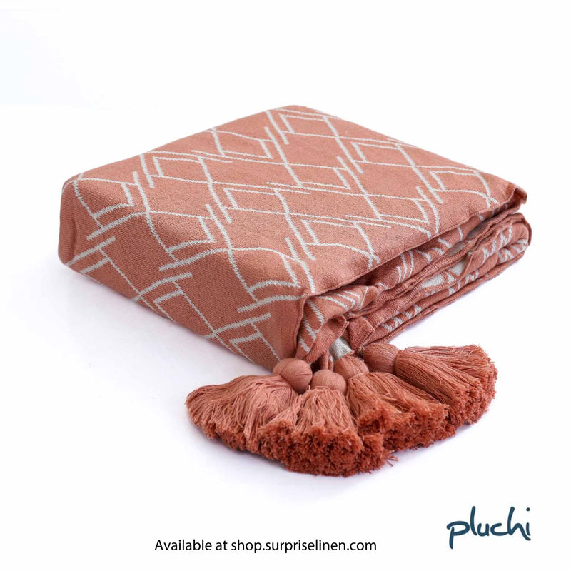 Pluchi - Gianna Cotton Knitted Throw /Blanket / Dohar For Round The Year Use (Dusty Coral)