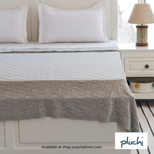 Pluchi - Square Checks 100% Cotton Knitted AC Blanket For Round The Year Use (Vanilla Grey)