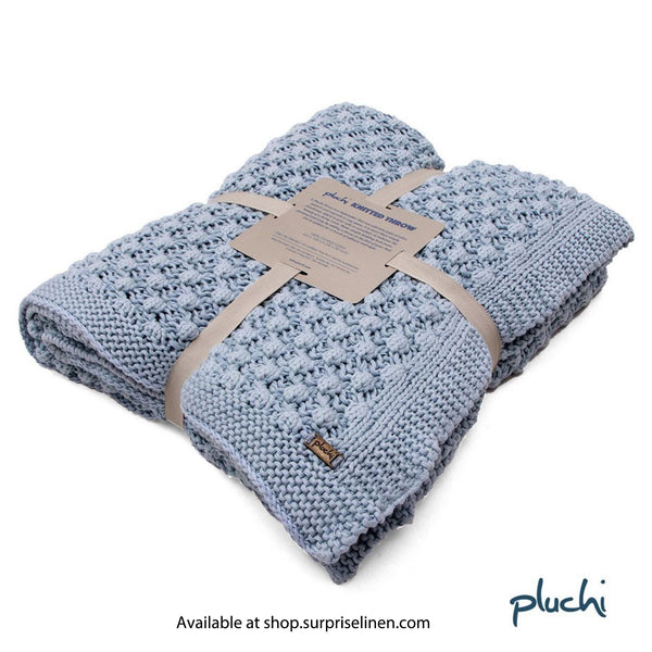 Pluchi - Periwinkle Cotton Knitted Throw /Blanket  for Round the Year Use (Blue)