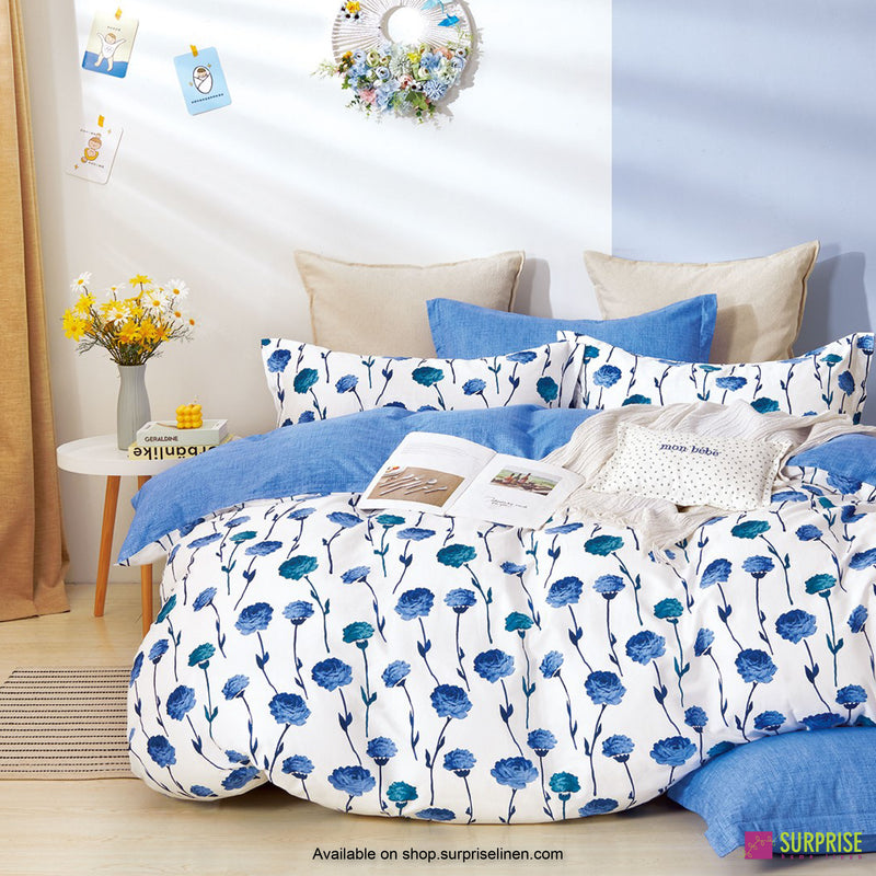 Luxury Essentials By Surprise Home - Doublez Collection 5 Pcs Super King Size Bedsheet Set in 300 TC Cotton Fabric (Blue Floret)