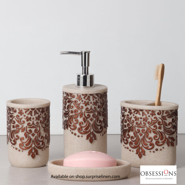 Obsessions - Alvina Collection Luxury Bathroom Accessory Set (Cream & Brown)