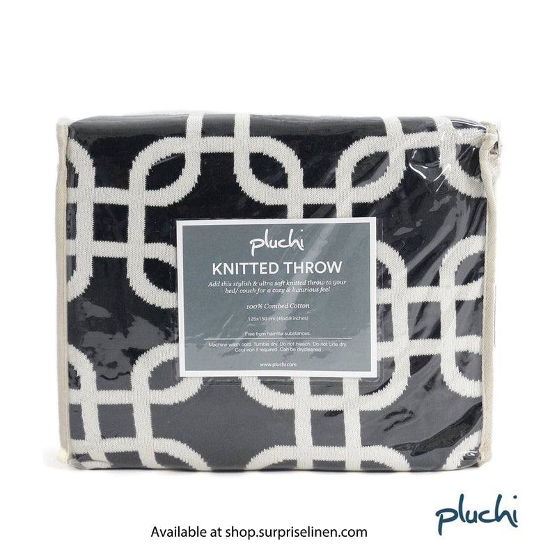 Pluchi - Stroke Cotton Knitted Throw /Blanket  For Round The Year Use (Black)