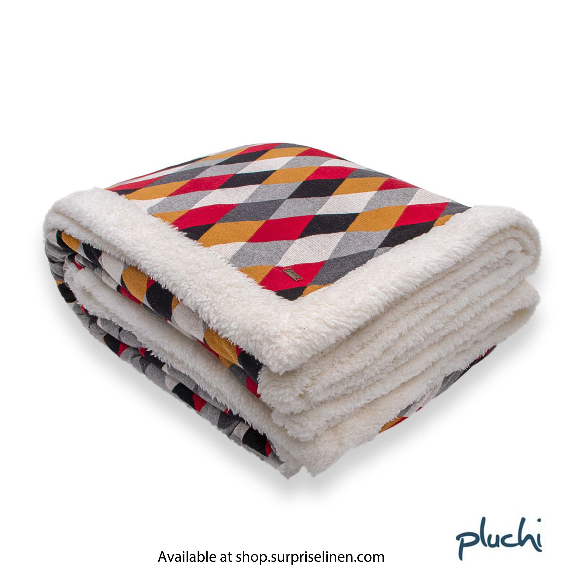 Pluchi - Rainbow Cotton Knitted With Sherpa Back Blanket (Red & Dark Grey)