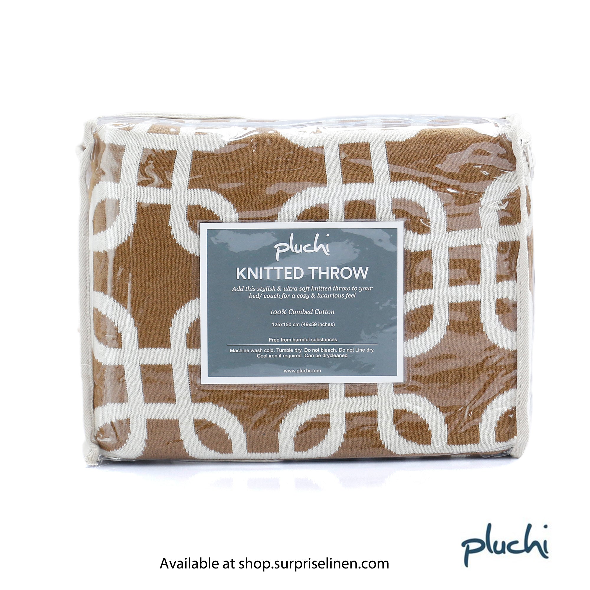 Pluchi - Stroke100% Cotton Knitted All Season AC Throw Blanket (Bronze & Natural)