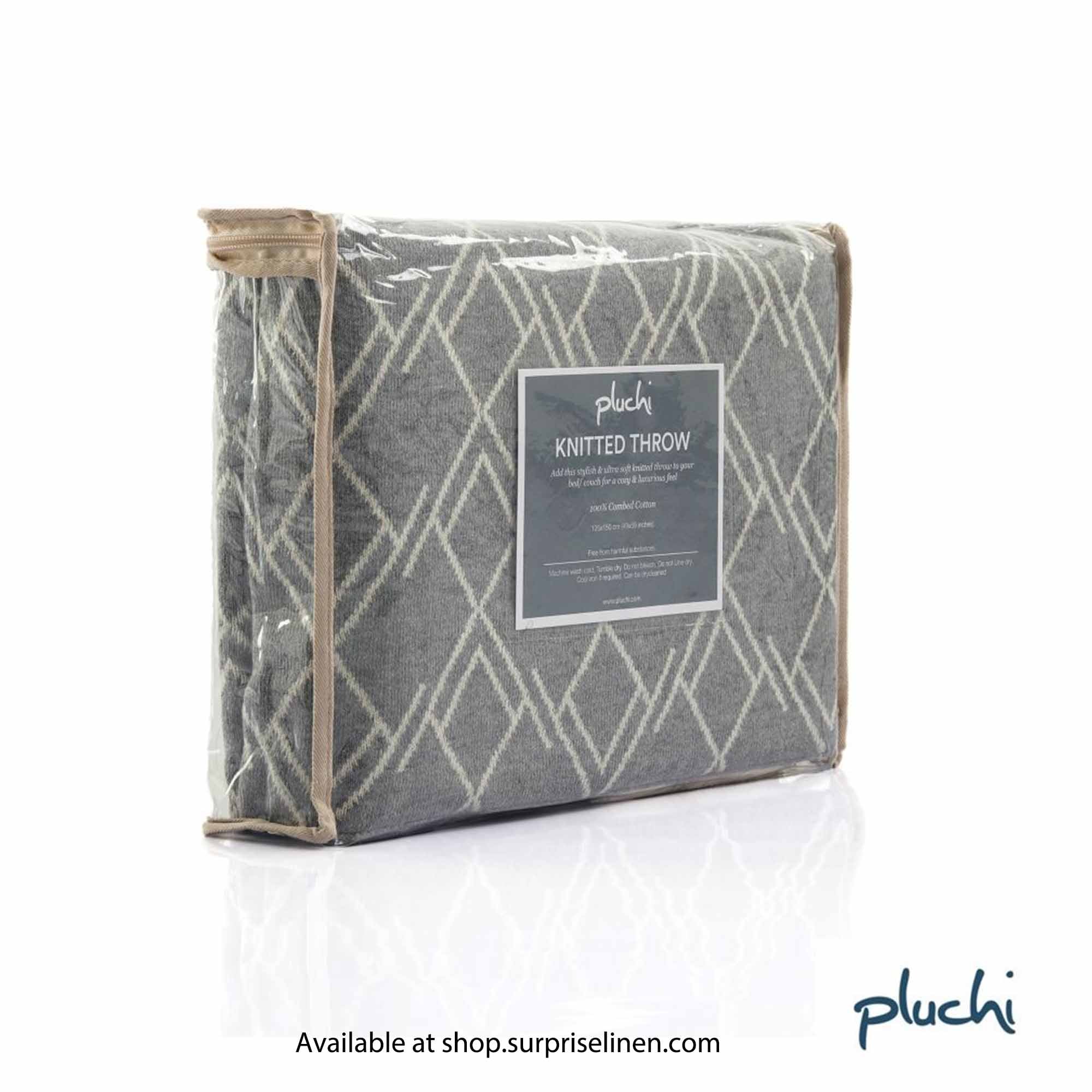 Pluchi - Gianna Cotton Knitted Throw /Blanket For Round The Year Use (Grey)