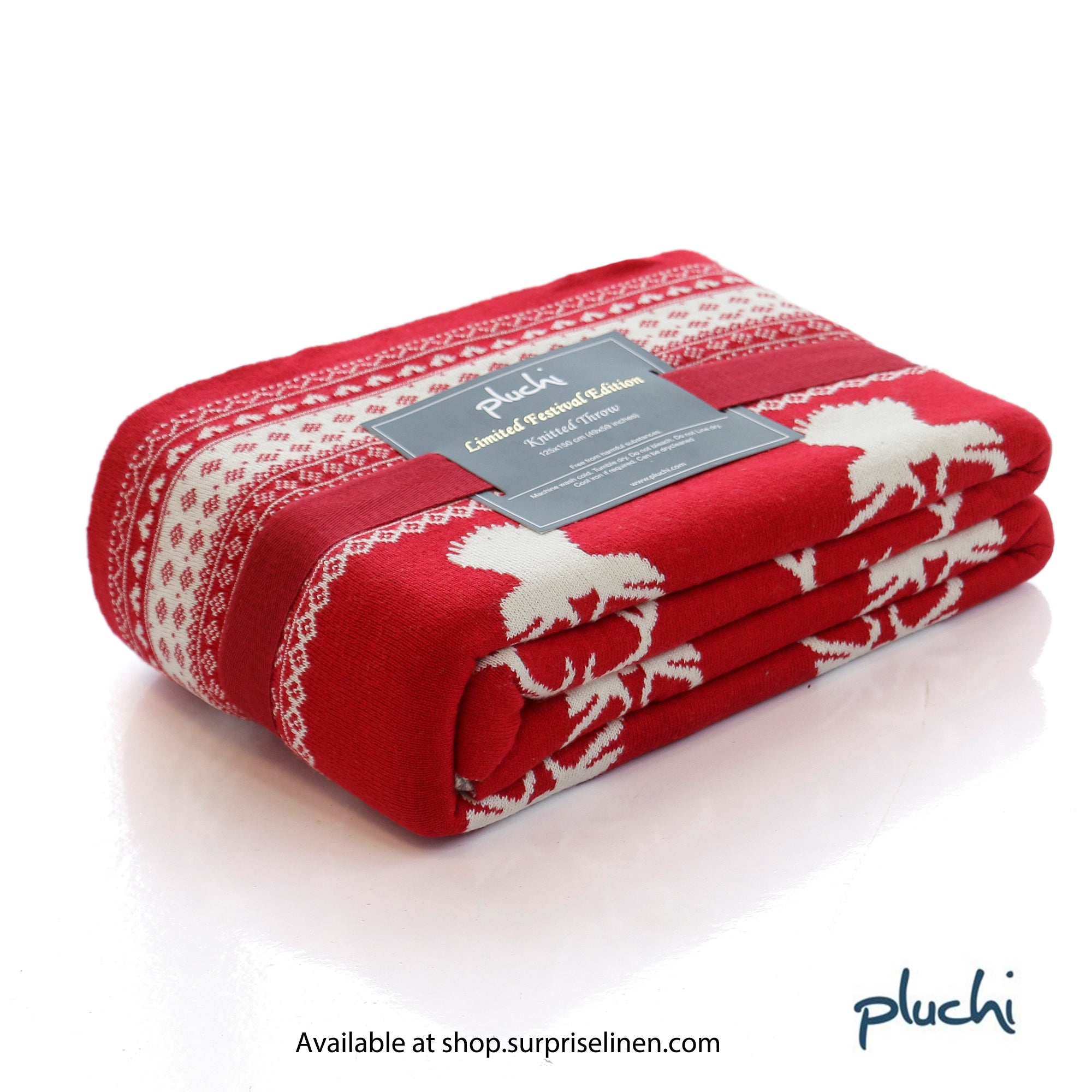 Pluchi - Cotton Knitted All Season AC Throw Blanket (Red & Grey)