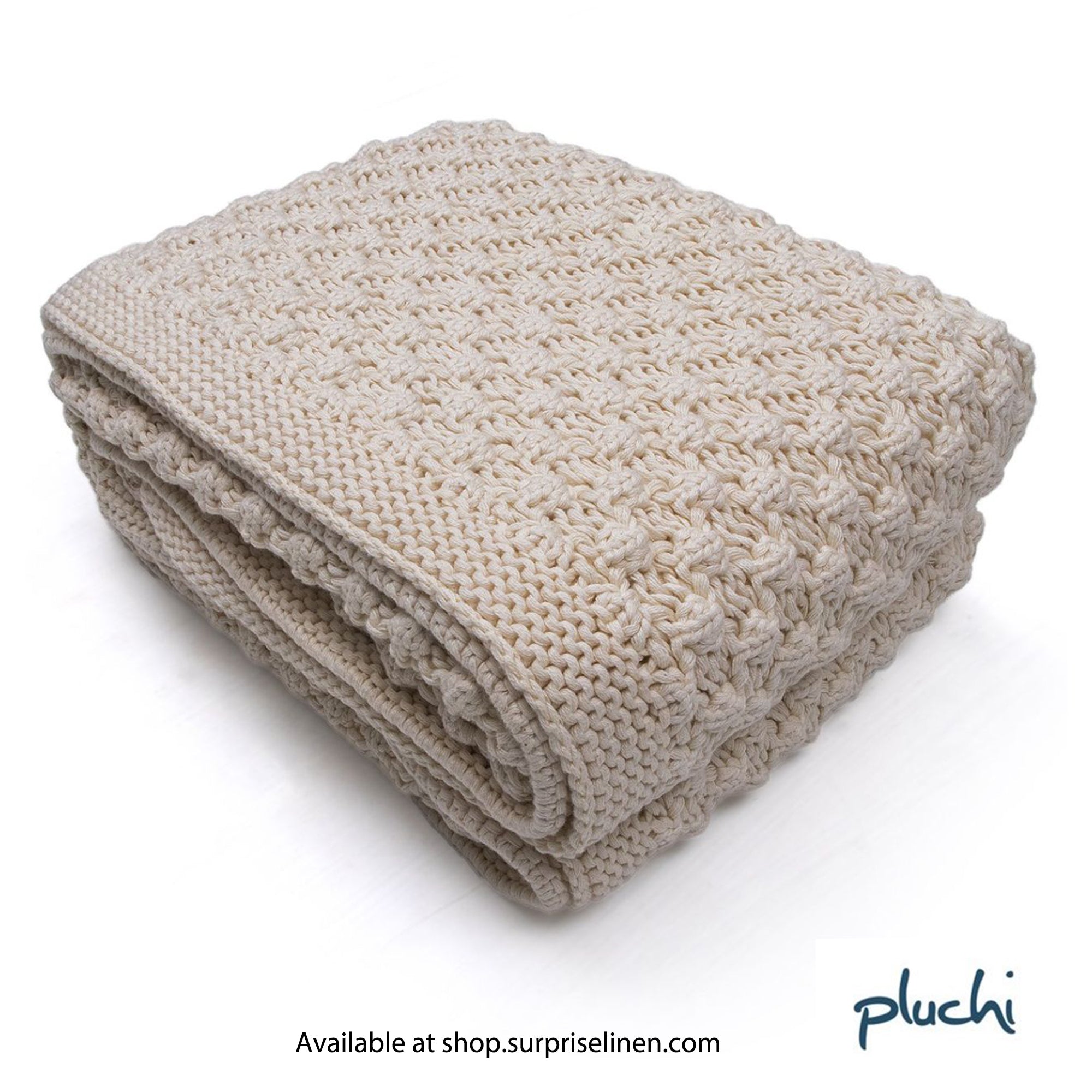 Pluchi - Popcorn Chunky Cotton Knitted Throw /Blanket  for Round the Year Use (Cream)