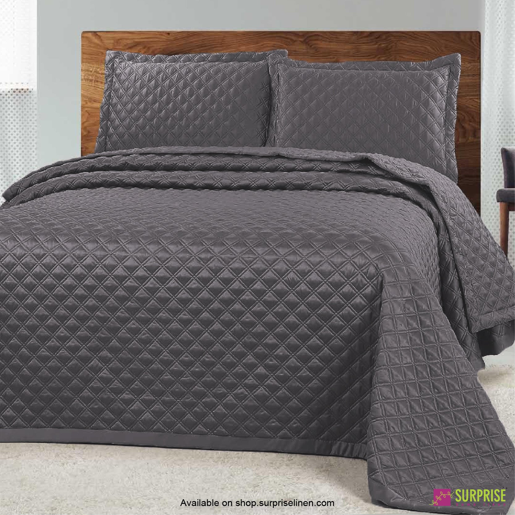 Surprise Home - Luxe 3 Pcs Quilted Bed Cover Set (Slate)