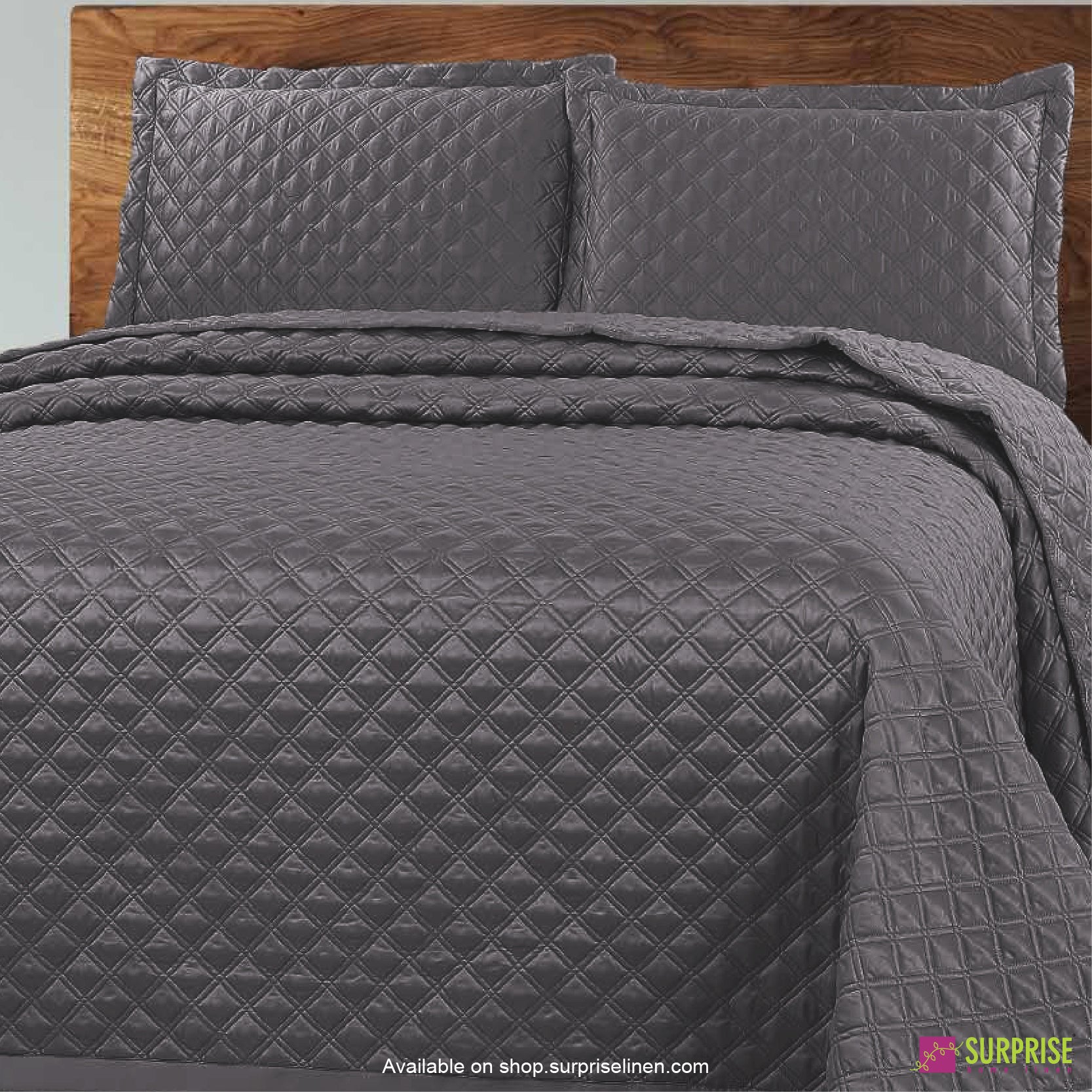 Surprise Home - Luxe 3 Pcs Quilted Bed Cover Set (Slate)