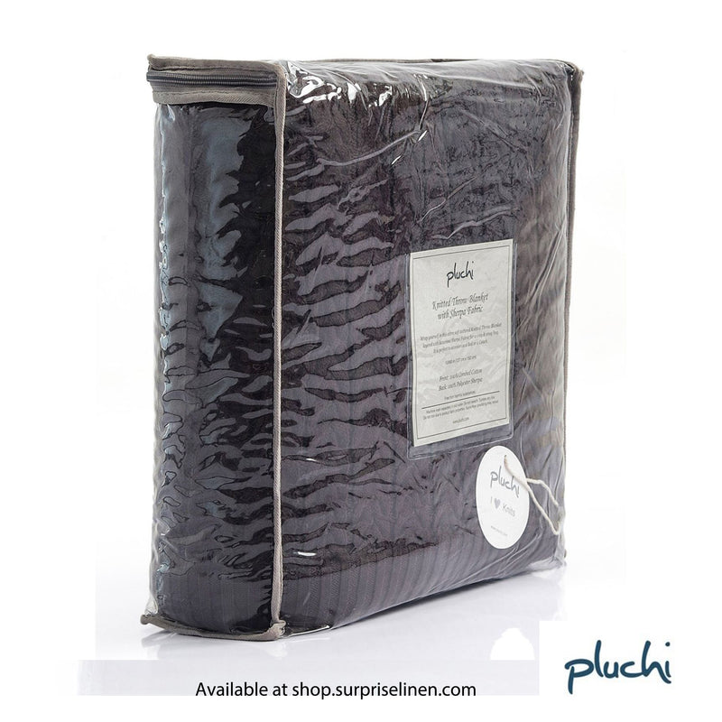 Pluchi - Mini Cable Knit Cotton Knitted Throw Blanket with Warm Sherpa Fabric Back (Brown)