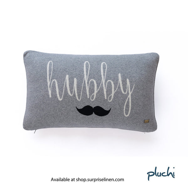 Pluchi - Hubby Wifey Cotton Knitted Cushion Cover Set Of 2 Pcs (Light Grey)
