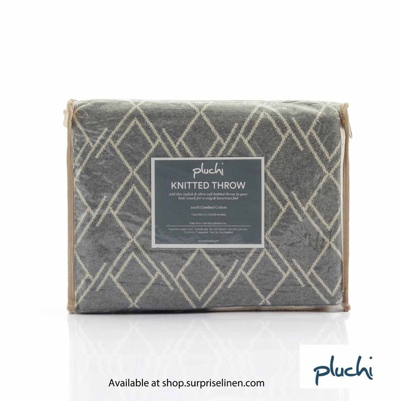 Pluchi - Gianna Cotton Knitted Throw /Blanket For Round The Year Use (Grey)