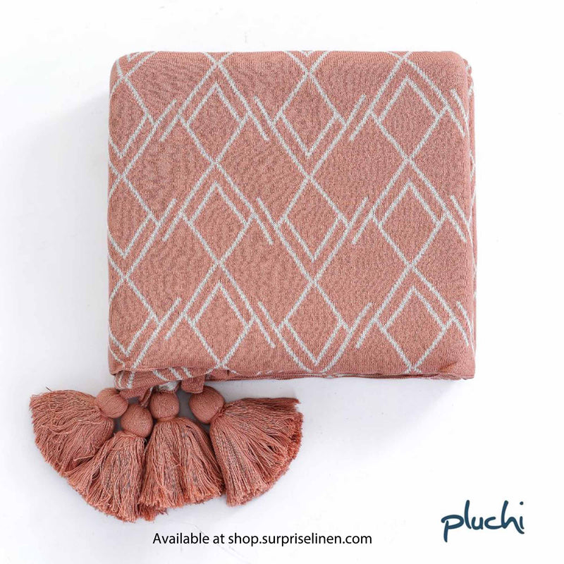 Pluchi - Gianna Cotton Knitted Throw /Blanket / Dohar For Round The Year Use (Dusty Coral)