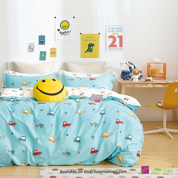 Everyday Essentials By Surprise Home - Modele Collection Kids Bedsheet Set 300 TC Cotton  (Blue Car)
