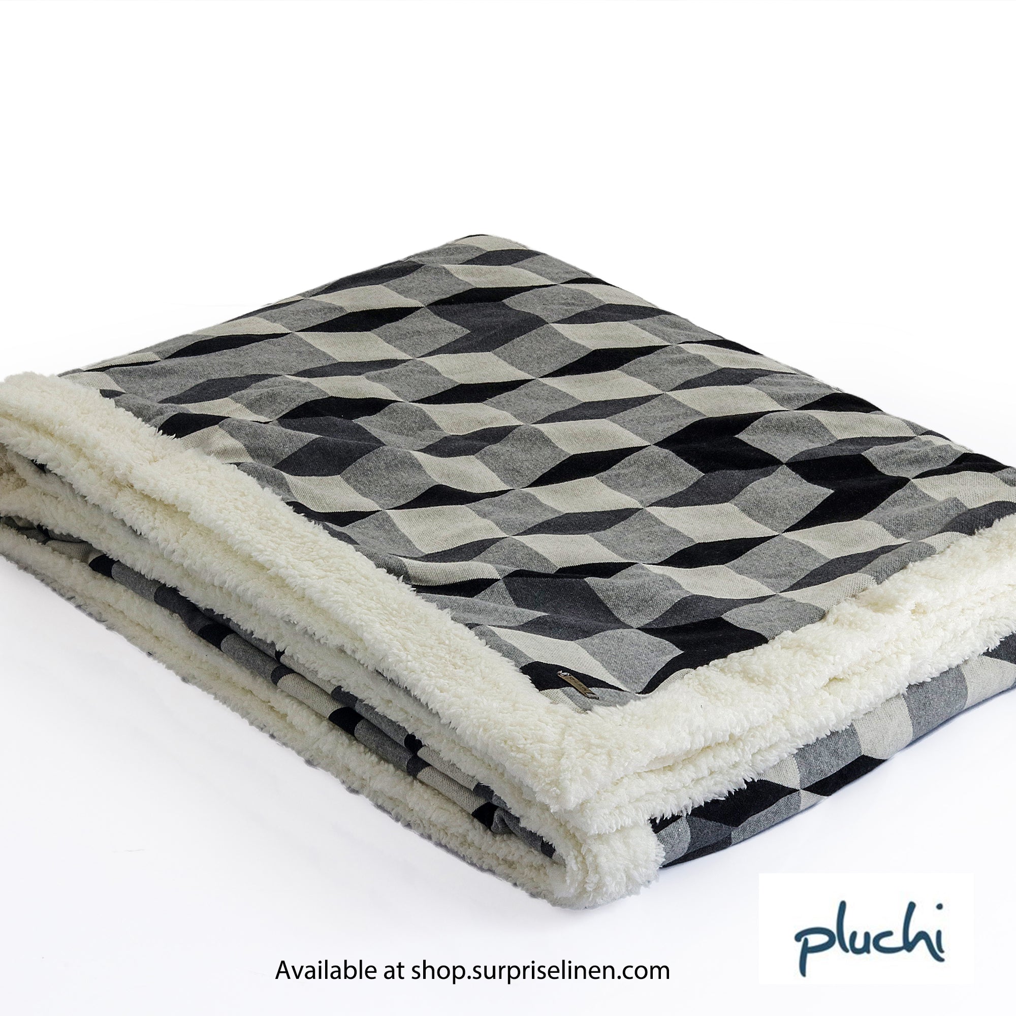 Pluchi - 3D Block Sherpa Back Blanket (Light Grey & Black)