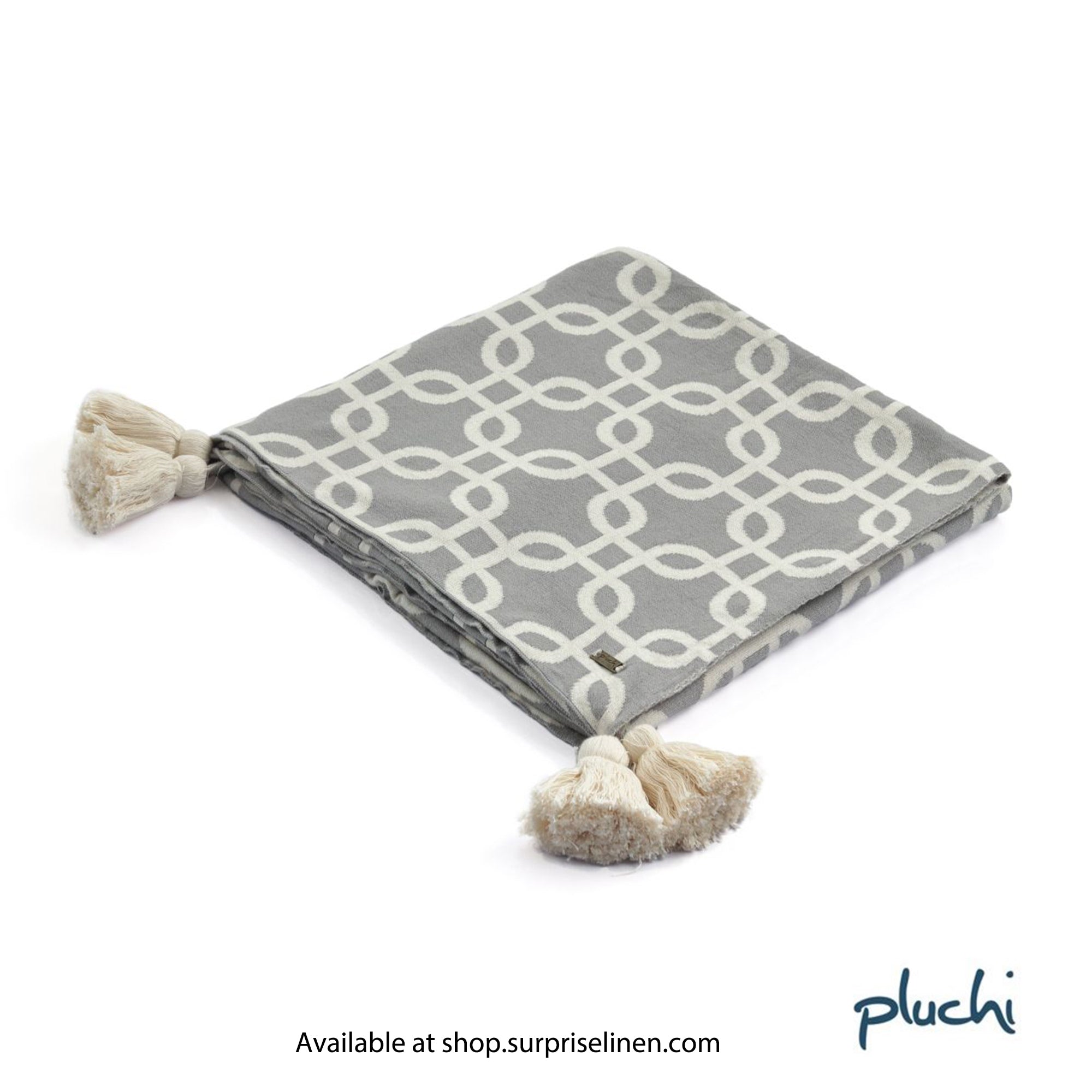 Pluchi - Gianna 100% Cotton Knitted All Season AC Throw Blanket (Light Grey & Natural)