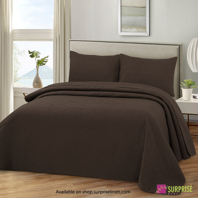 Surprise Home - Everyday Luxury Essentials Plush Quilted 3 Pcs Bedcover Set (Coffee Bean)