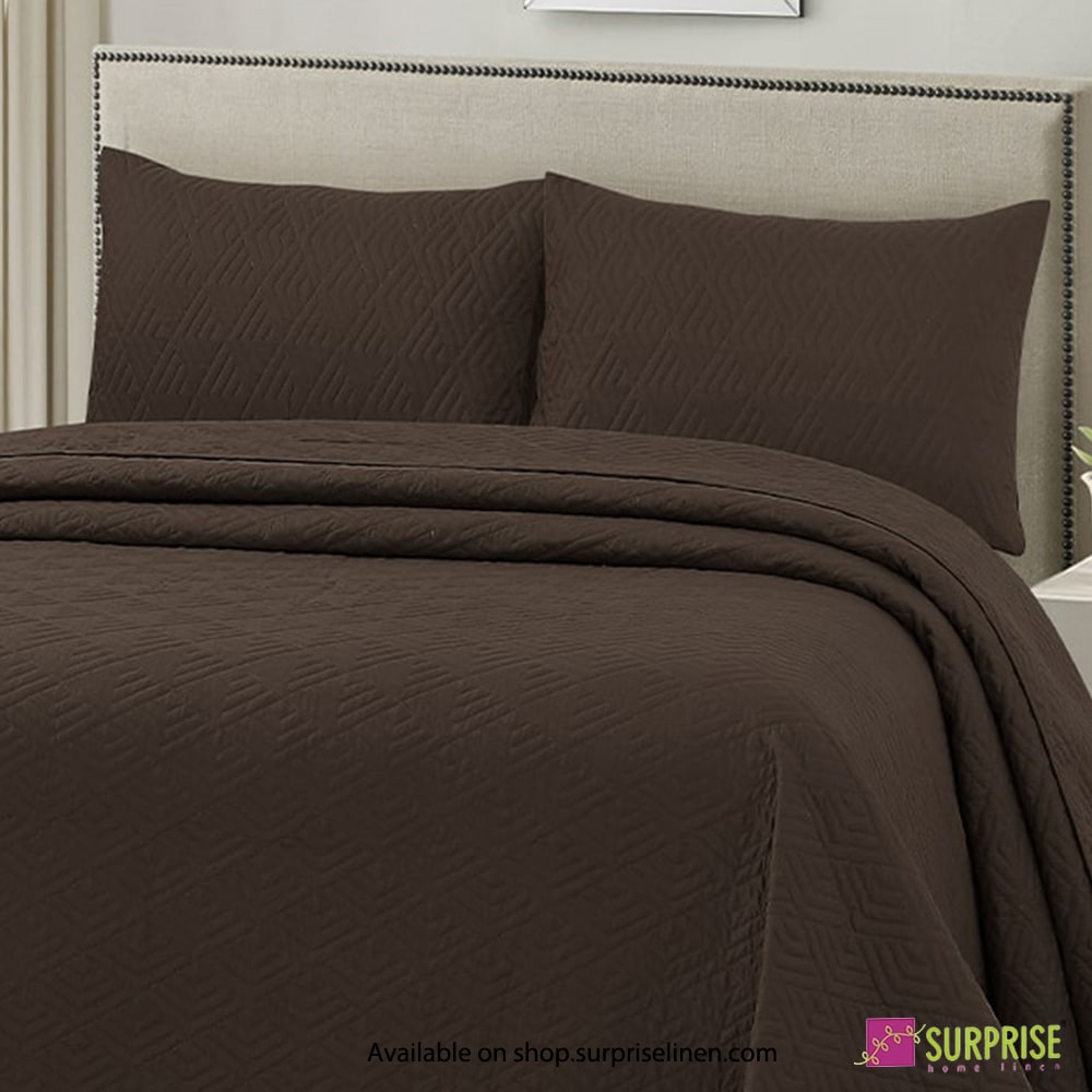 Surprise Home - Everyday Luxury Essentials Plush Quilted 3 Pcs Bedcover Set (Coffee Bean)