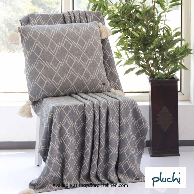 Pluchi - Gianna Cotton Knitted Throw /Blanket For Round The Year Use (Grey)