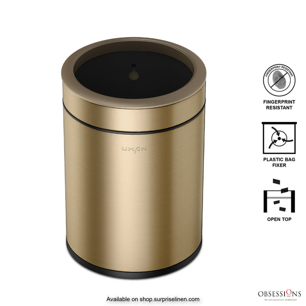 Obsessions - Eko Round Open Top Bin 8 Litres Dustbin (Gold)