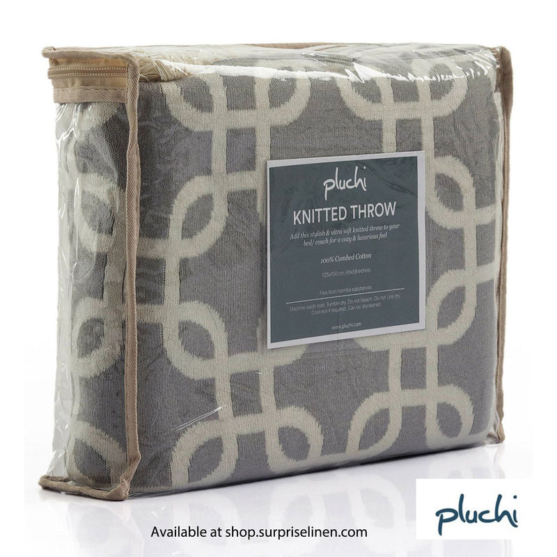 Pluchi - Gianna 100% Cotton Knitted All Season AC Throw Blanket (Light Grey & Natural)
