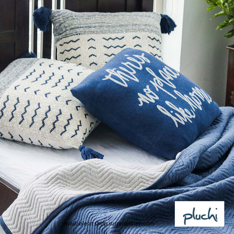 Pluchi - Zig  Zag Cotton Knitted Single Blanket (Navy Blue)