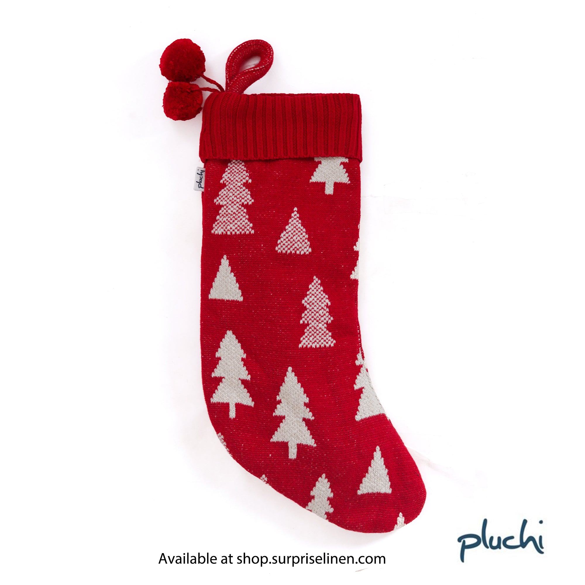 Pluchi - X-mas Tree Red & Natural Color Cotton Knitted Christmas Decorative Stocking