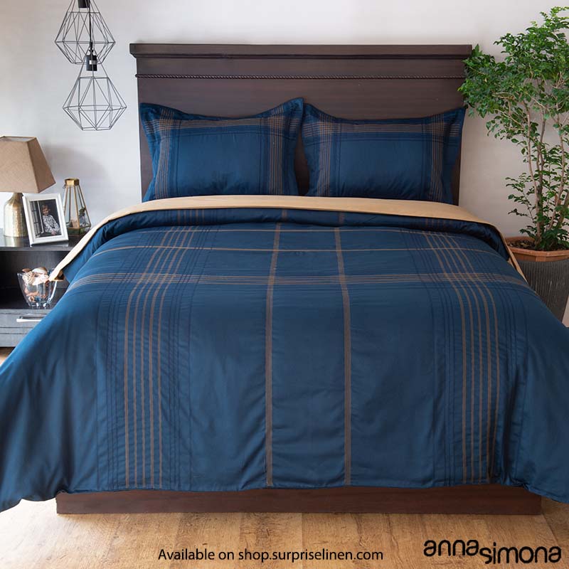 Anna Simona - Monte Carlo 4 Pcs Fine Cotton Satin Duvet  Ensemble (Navy Blue)