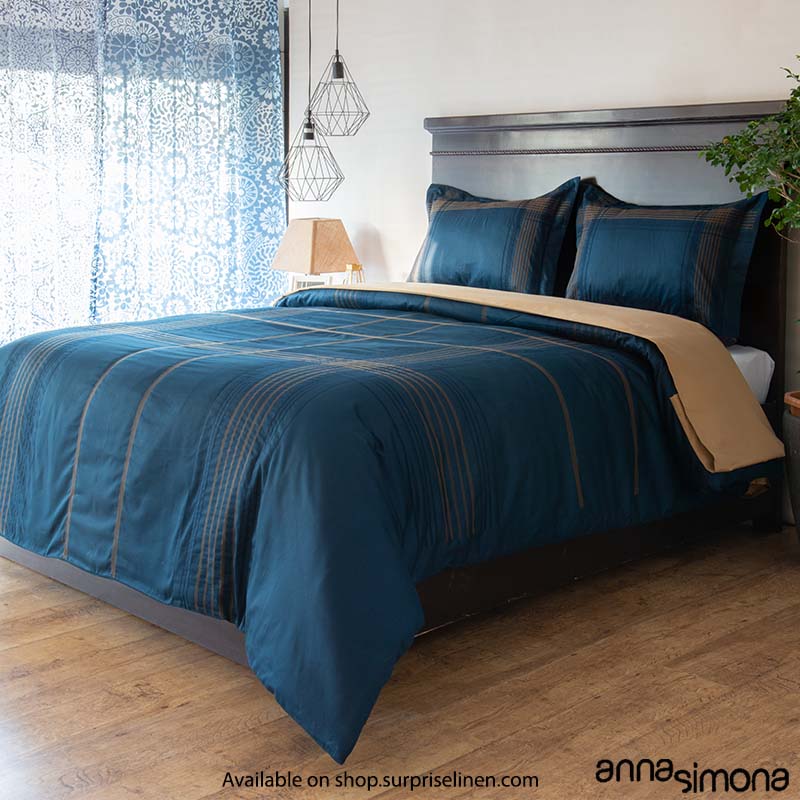 Anna Simona - Monte Carlo 4 Pcs Fine Cotton Satin Duvet  Ensemble (Navy Blue)