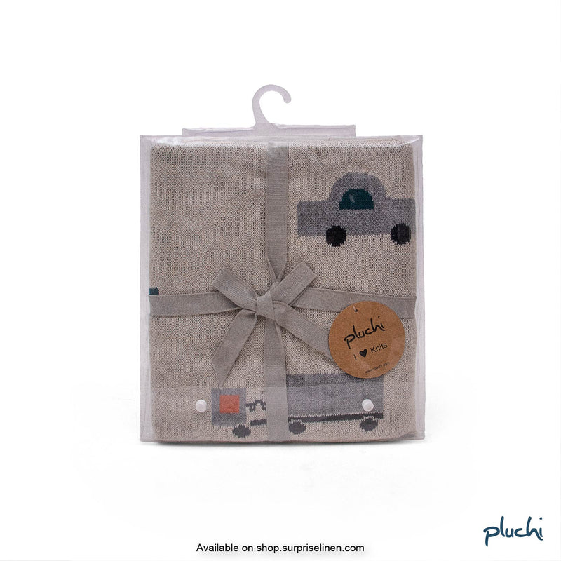 Pluchi - Little Transporters All Season Cotton Knitted AC Blanket for Baby (Light Grey)