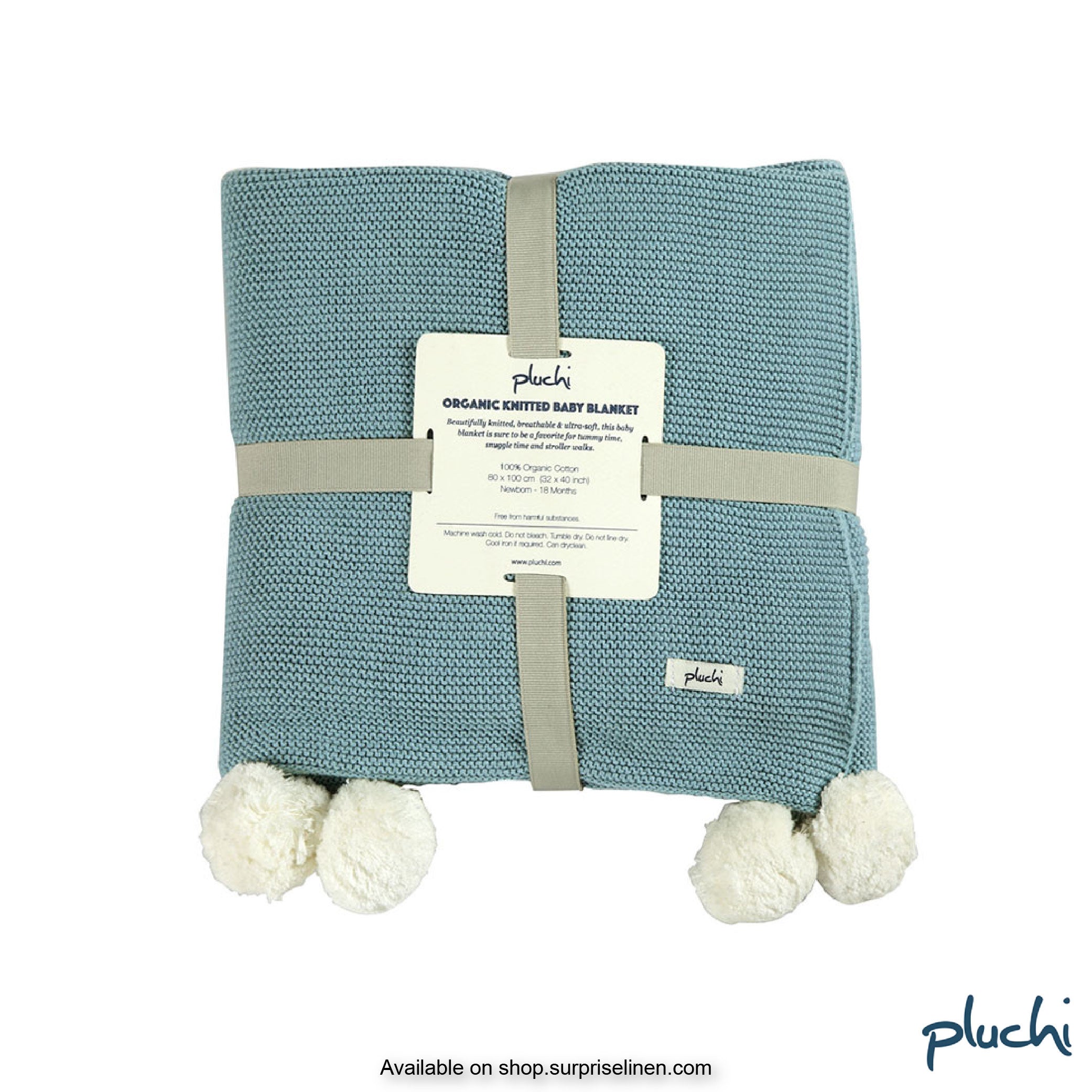 Pluchi - Bunny Cotton Knitted AC Baby Blanket (Blue)